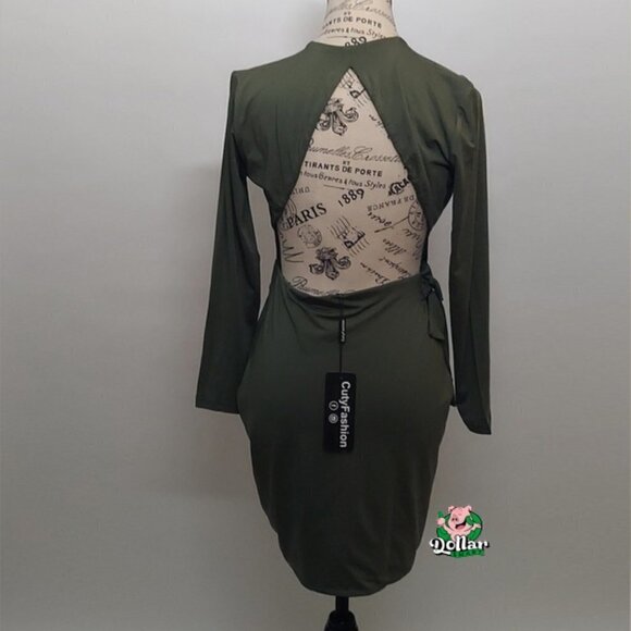 Cuty Fashion Ladies Slim Fit Olive Green Dress - Picture 4 of 9
